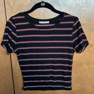 Black red white striped crop top